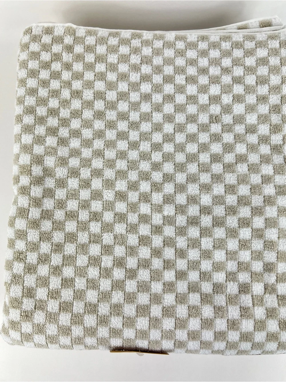 Common Thread 2 Pc Bamboo Bath Towels Tan and White Check Print Soft Cotton NEW